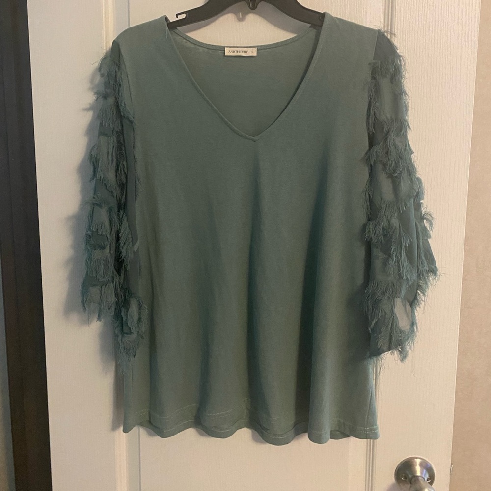 Torrid Teal Fringe Sleeve Blouse
